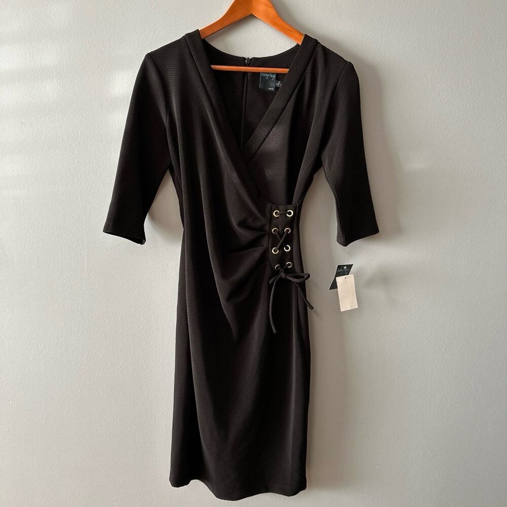 NEW Womens Size 6 Gabby Skye Black Faux Wrap Dress